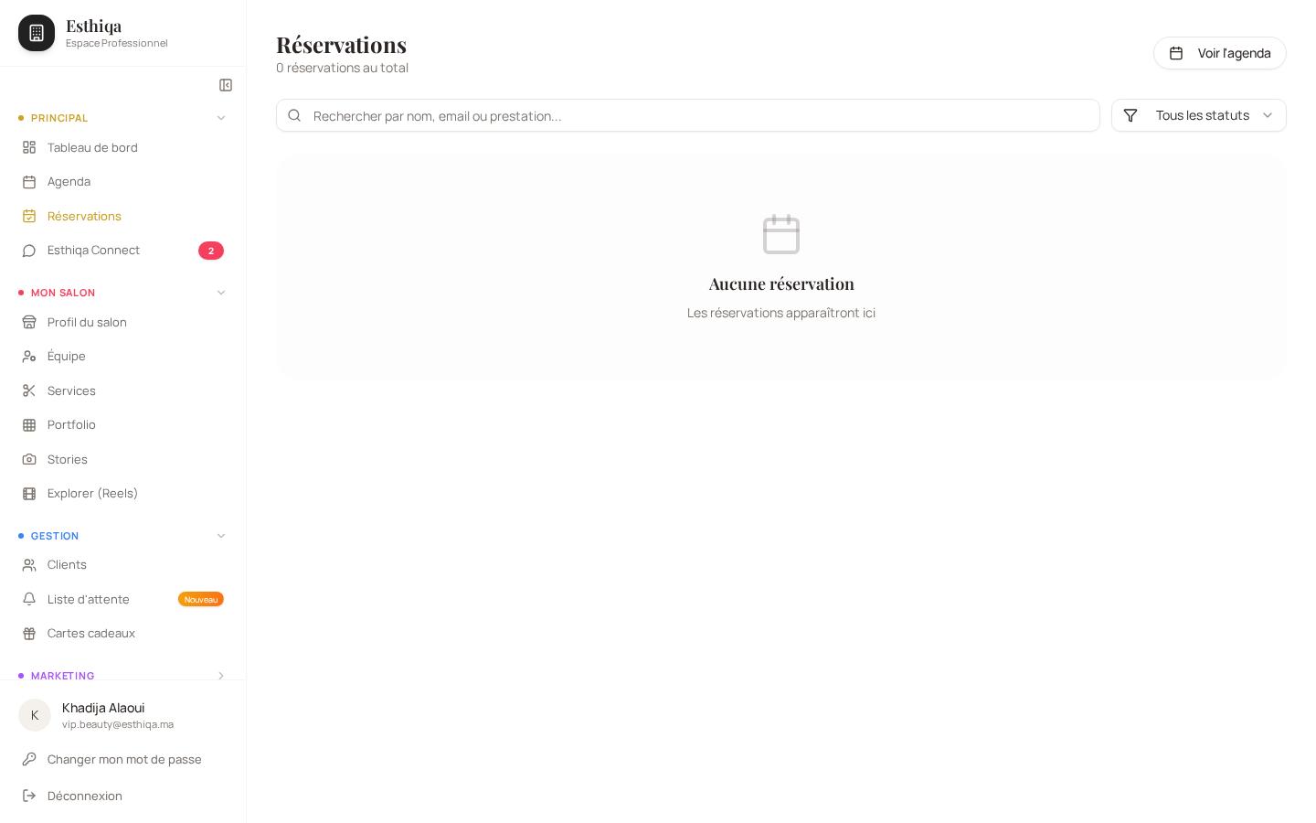 Liste des réservations